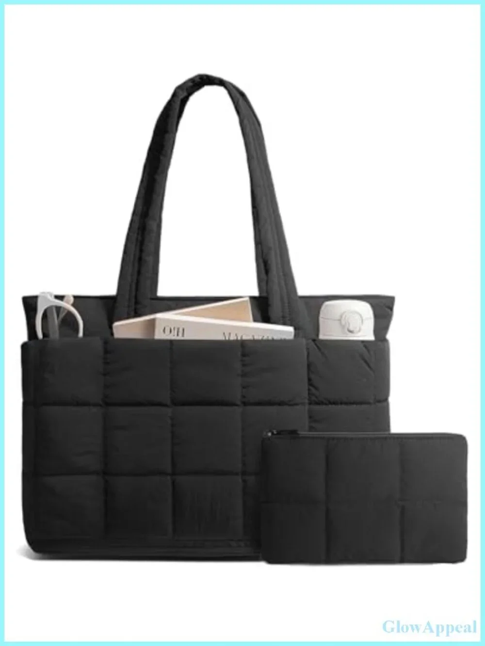 Puffer Work Tote Bag for Women, Large Expandable Travel Laptop Purse, Nylon